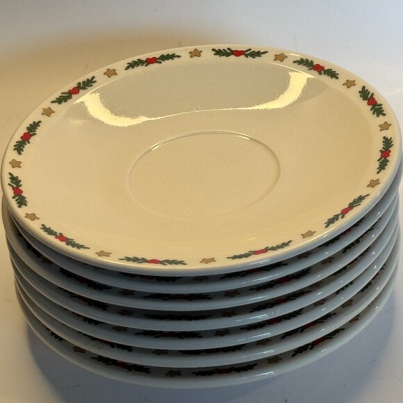 O' Christmas Tree Other - O’ Christmas Tree Saucers (8) | Santa’s Cookie Plates | 1989 Stoneware
